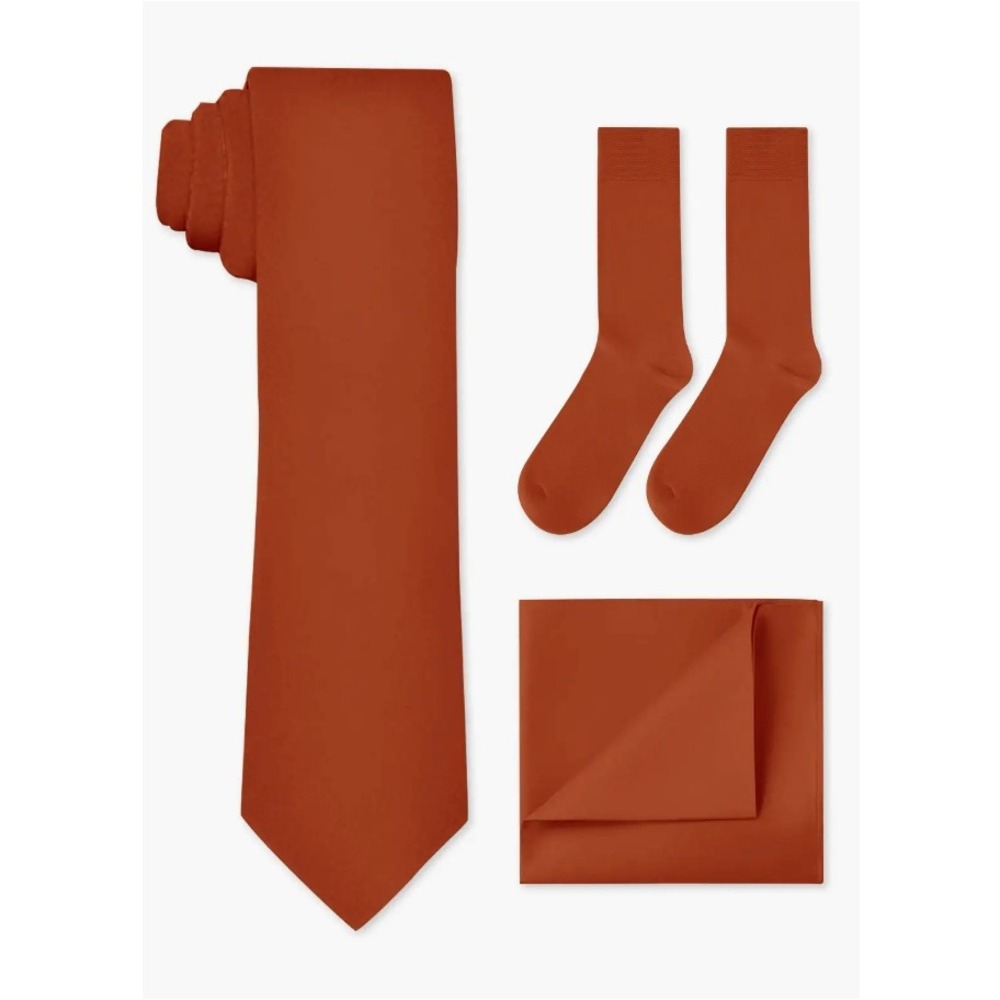 Azazie Men's Paprika Matching Wide Tie & Pocket Square & Socks Formal Set NWT OS